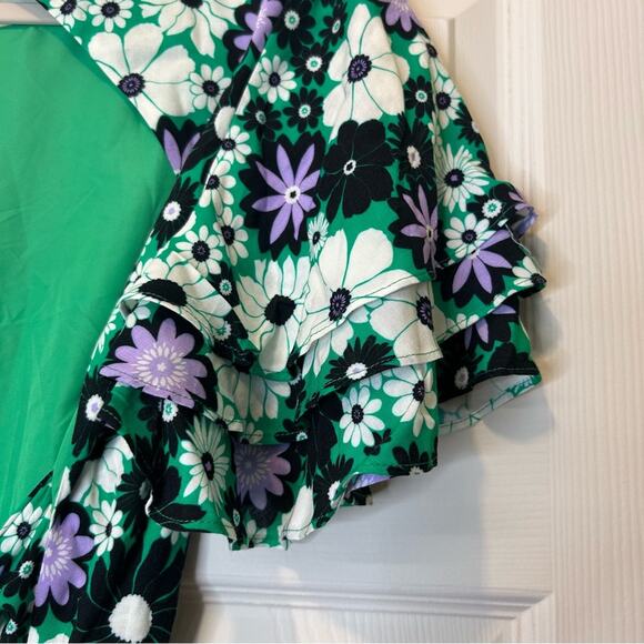 Alexia Admor Lila Midi Green White Floral Dress Open Tie Back Side Slit NWT - Picture 8 of 10